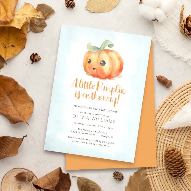 Fall Watercolor Little Pumpkin Boy Shower Inbjudningar (Skapare uppladdad)