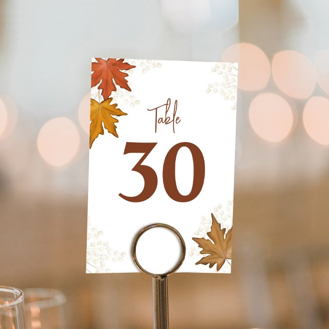 Fall Watercolor Löv Bröllop Bordsnummer (Fall leaves watercolor autumn Wedding table numbers. )