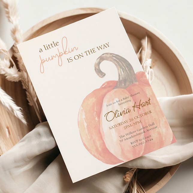 Fall Watercolor Orange Pumpkin Baby Shower Inbjudningar (Skapare uppladdad)