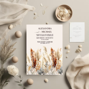 Fall Watercolor Pampas Grass Bröllop Inbjudningar