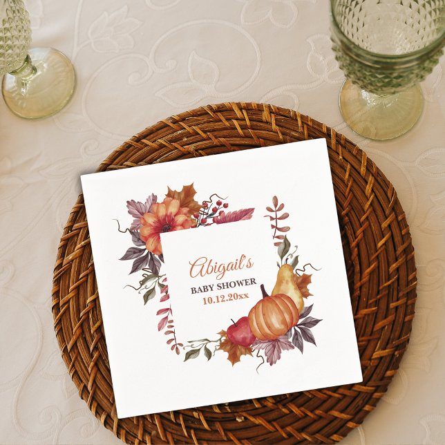 Fall Watercolor Pumpkin Blommigt Baby Shower Pappersservett (Skapare uppladdad)
