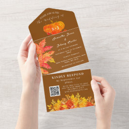 Fall Watercolor Pumpkin Blommigt Bröllop OSA