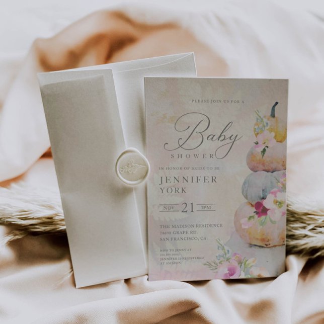 Fall Watercolor Pumpkin Girl Shower Inbjudningar (Skapare uppladdad)