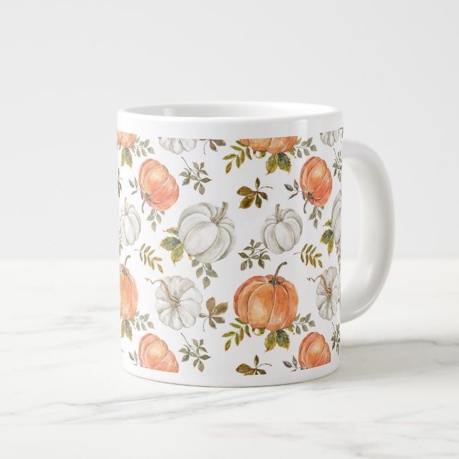 Fall Watercolor Pumpkin Mönster Jumbo Mugg (Framsida höger)