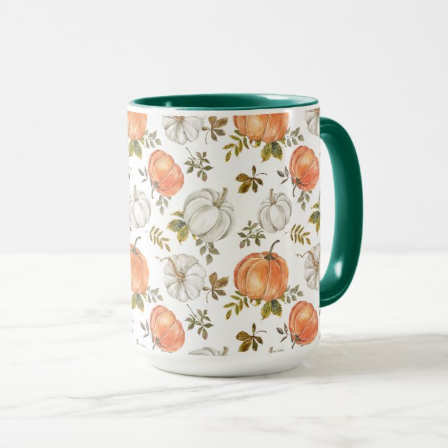 Fall Watercolor Pumpkin Mönster Mugg (Framsida höger)