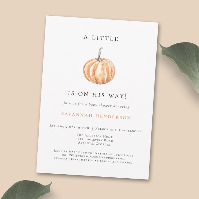 Fall Watercolor Pumpkin Orange Baby Shower Inbjudningar (Skapare uppladdad)