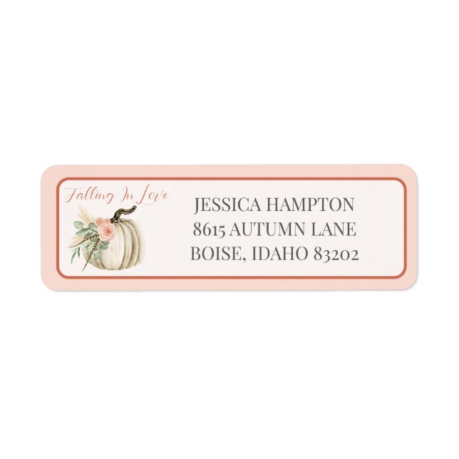 Fall Watercolor Pumpkin Pampas Blommigt Rosa Mail Returadress Etikett (Framsidan)