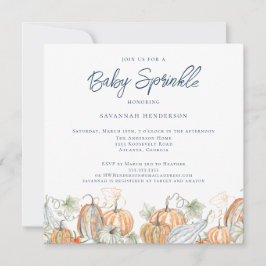 Fall Watercolor Pumpkins Blue Baby Sprinkle Inbjudningar