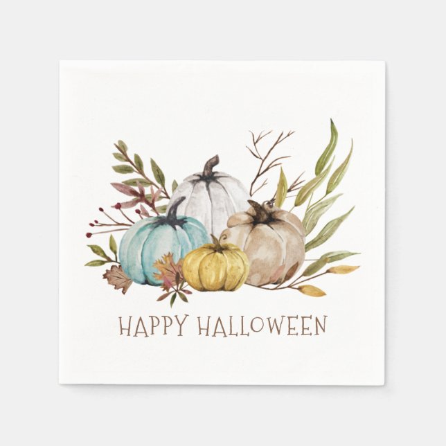 Fall Watercolor Pumpkins Happy halloween Party Pappersservett (Framsidan)
