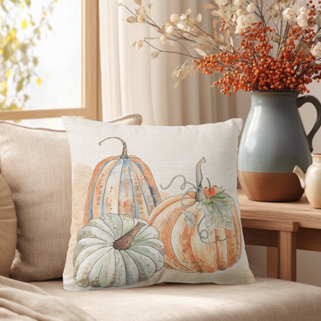Fall Watercolor Pumpkins Kudde (Fall Farmhouse Pumpkin Throw Pillow)