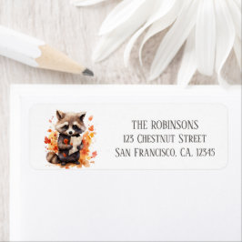Fall Watercolor Raccoon - Returadress Etikett