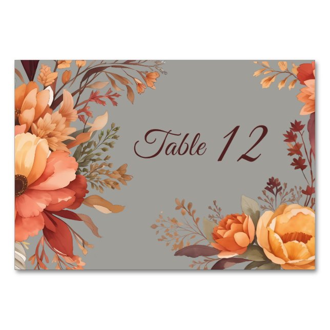 Fall Watercolor Rustic Blommigt Bröllop Bordsnummer (Framsidan)