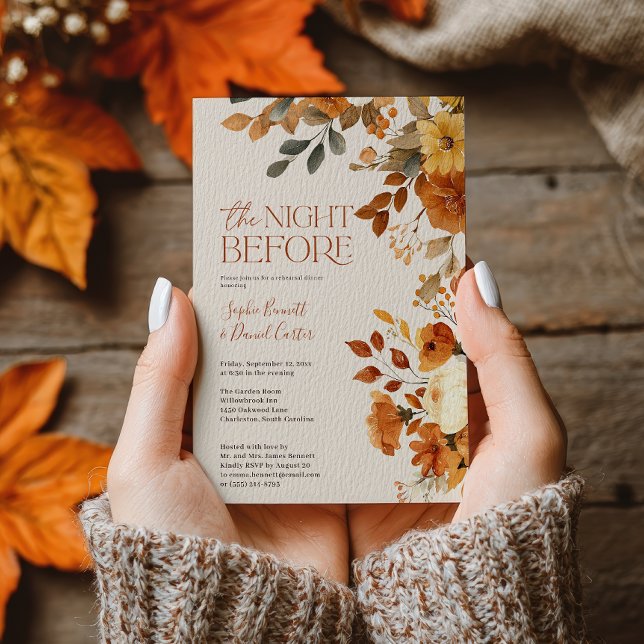 Fall Watercolor Rustic Rehearsal Dinner Bröllop Inbjudningar (Fall Watercolor Rustic Rehearsal Dinner Wedding Invitation)