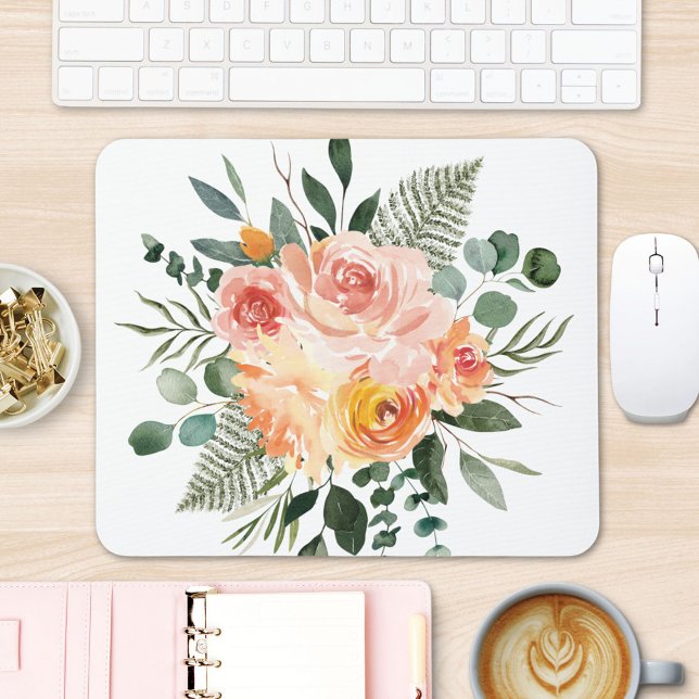 Fall Watercolor Rustic Rosa Peach Flower Bouquet Musmatta (In situ office desk)