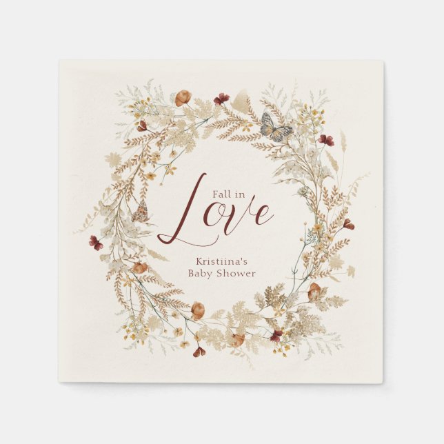 Fall Watercolor WildblomBaby Shower Pappersservett (Framsidan)