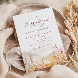Fall Watercolor Wildflower Mountain Rustic Wedding Inbjudningar