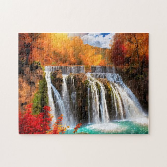 Fall Waterfall 2 Photo Puzzles Internet Jigszz Puz Pussel (Horisontell)