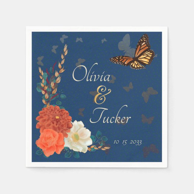 Fall Wedd Blommigt Butterfly Teal Anpassningsbar N Pappersservett (Framsidan)