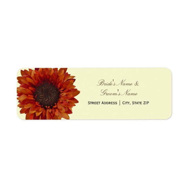 Fall Wedding Address Label - Orange Solros Returadress Etikett (Framsidan)