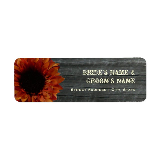 Fall Wedding Address Label - Solros & Barnwood Returadress Etikett (Framsidan)