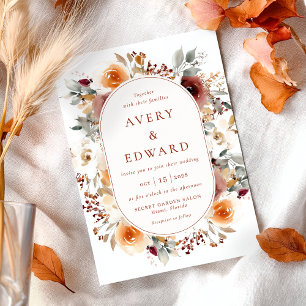 Fall Wedding Blommigt Burnt Orange Terracotta Inbjudningar