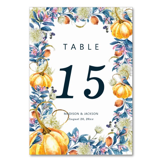 Fall Wedding Blommigt Pumpkin Bordsnummer (Framsidan)