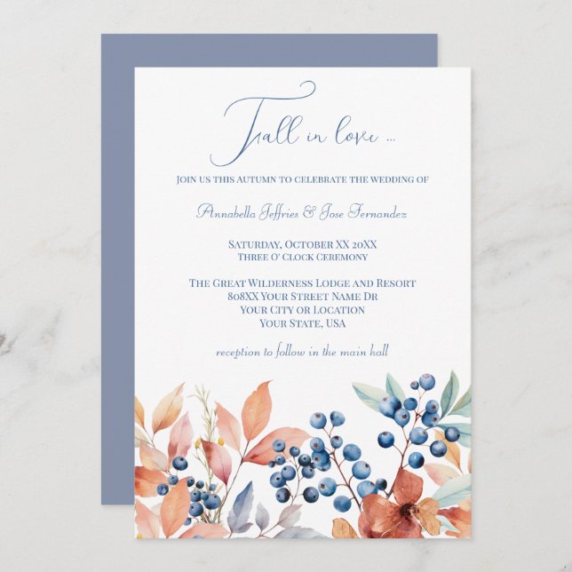 Fall Wedding Blommigt Watercolor Inbjudningar (Fram/baksida)