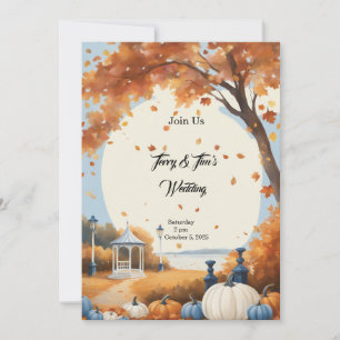 Fall Wedding Blue White Pumpkins Inbjudningar