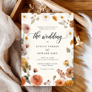 Fall Wedding Boho Flowers Inbjudningar