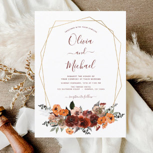 Fall Wedding Burgundy Eucalyptus Blommigt Inbjudningar