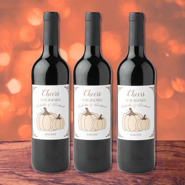 Fall Wedding Creamy Pumpkins Vin-etiketter Vinflaska Etikett (Skapare uppladdad)