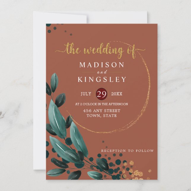 Fall Wedding 🍂 Deep Blue Blommigt Elegant 💙 Inbjudningar (Framsida)