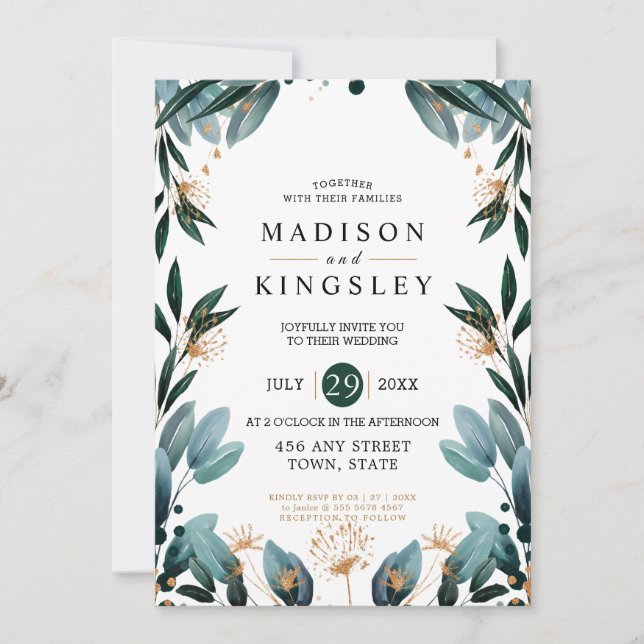 Fall Wedding 🍂 Deep Blue Blommigt Elegant 💙 Inbjudningar (Framsida)