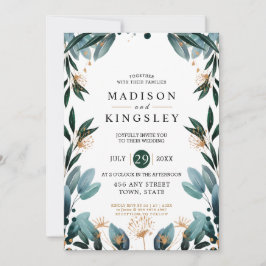 Fall Wedding 🍂 Deep Blue Blommigt Elegant 💙 Inbjudningar