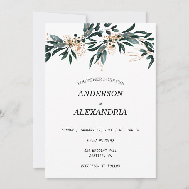 Fall Wedding 🍂 Deep Blue Blommigt Elegant 💙 Inbjudningar (Framsida)