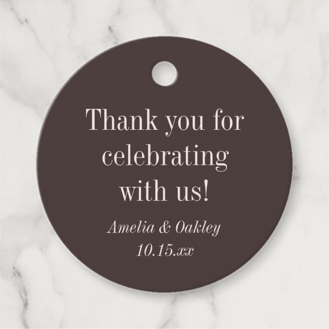 Fall Wedding Earthy Brown Round Couple Names Gåvor Etiketter (Framsida)