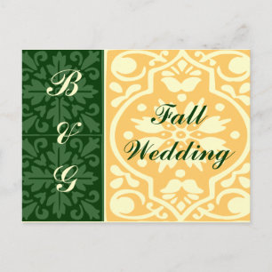 Fall Wedding Grönt Tan Monogram Anpassningsbar Pos Vykort