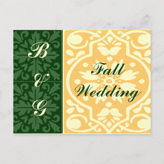 Fall Wedding Grönt Tan Monogram Anpassningsbar Pos Vykort