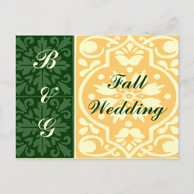 Fall Wedding Grönt Tan Monogram Anpassningsbar Pos Vykort (Framsida)