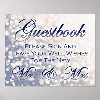 Fall Wedding Guestbook Sign - Champagne and Navy Poster