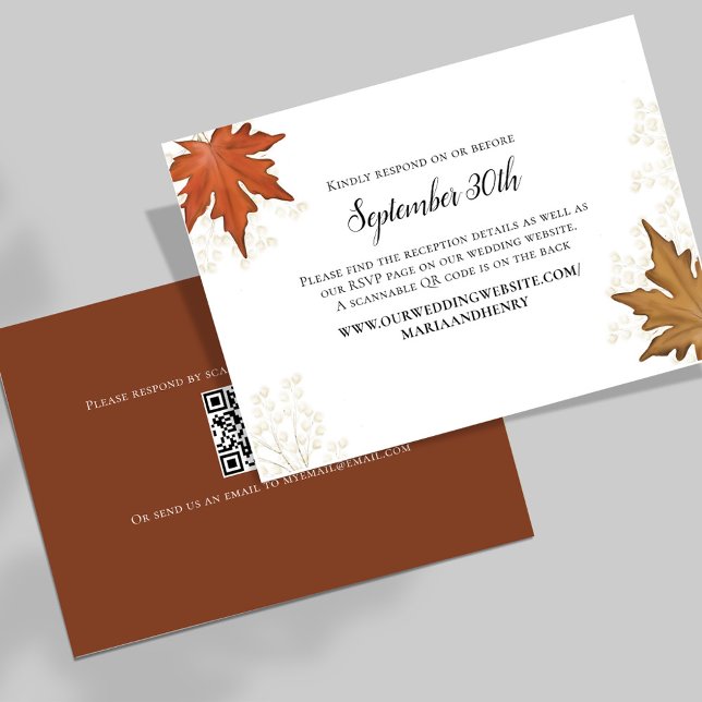 Fall Wedding Höst löv OSA QR-kod (Elegant watercolor fall autumn leaves wedding response card. )