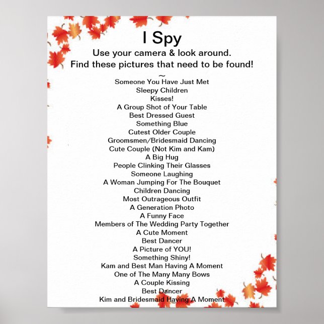 Fall Wedding I Spy Game Poster (Framsidan)