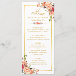 Fall Wedding Menu Rustic Coral Blommigt Guld Ram Meny