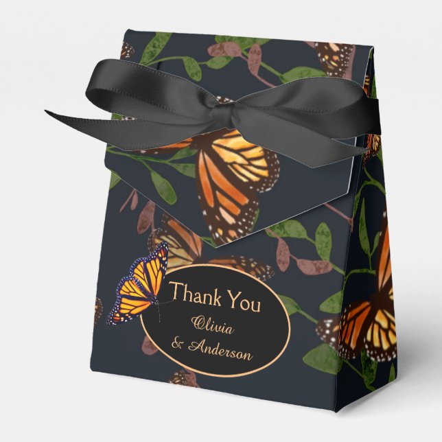 Fall Wedding Monarch Butterfly Black Favor Boxes Presentaskar (Framsidan Sidan)