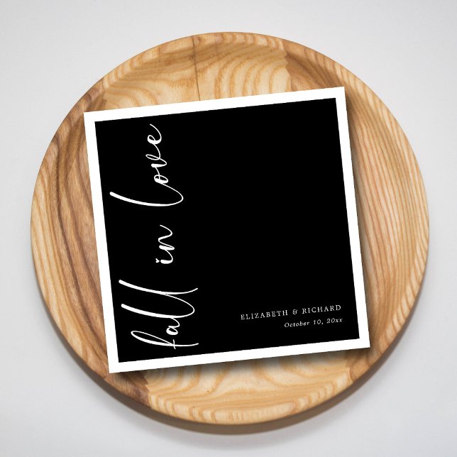 Fall Wedding Napkins | Modern svart och vitt skrip Pappersservett (Modern Black & White Script Fall Wedding Napkins)