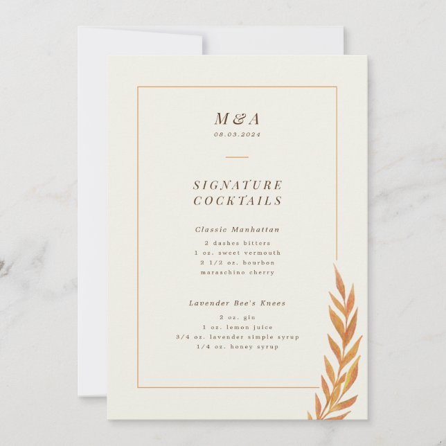 Fall Wedding Orange Gren Cocktail Menu (Framsida)