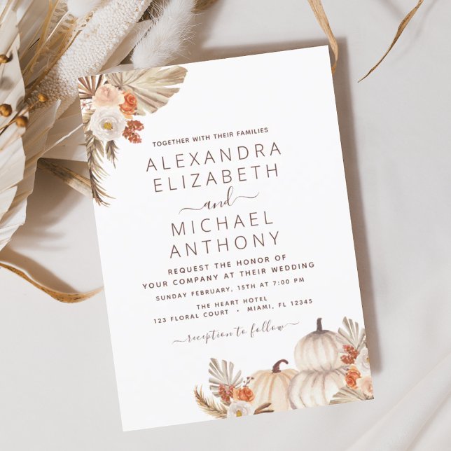Fall Wedding Pampas Grass Pumpkin Terracotta Inbjudningar (Skapare uppladdad)