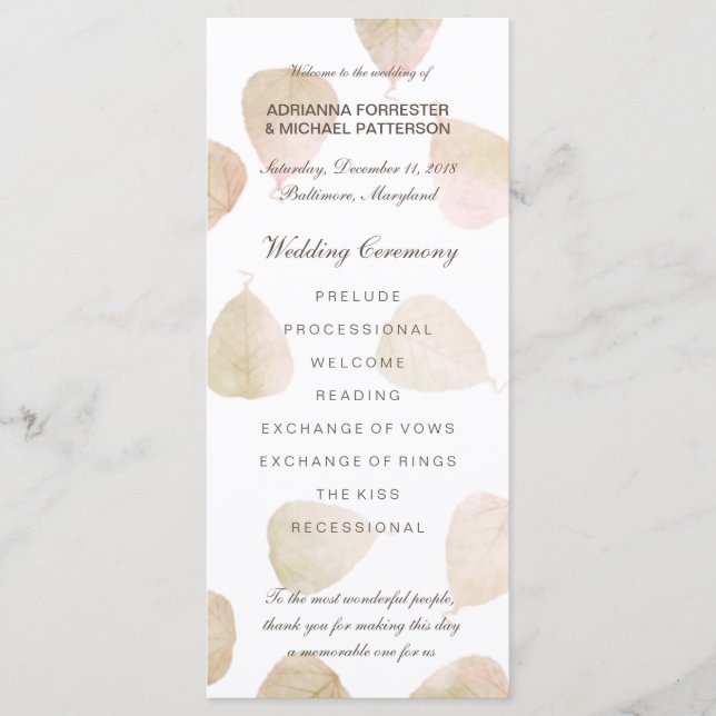 Fall Wedding | Program för Löv av vattenfärg (Framsida)