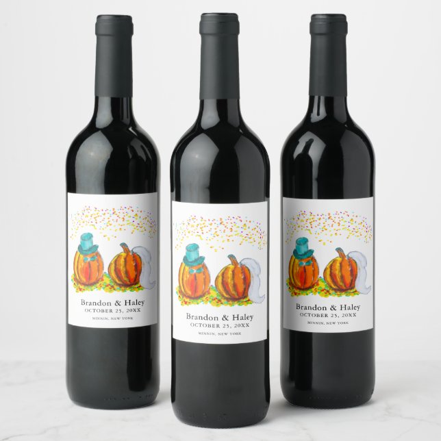Fall Wedding Pumpkins Vinflaska Etikett (Flaskor)