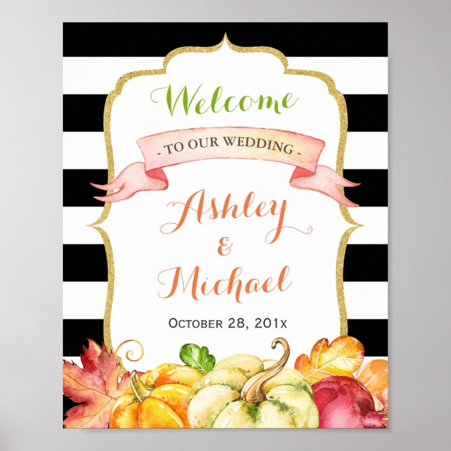 Fall Wedding Sign | Tema för höstpumpa Löv Poster (Framsidan)